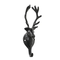 Garderobenhaken Hirsch Ali, Hirschkopf aus schwarzem Metall, 21cm, Boltze Home Collections