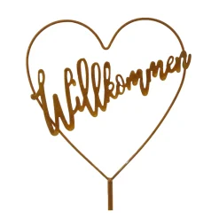 Gartenstecker Herz Willkommen, Rostherz auf Roststab, 25x117cm, Edelrost