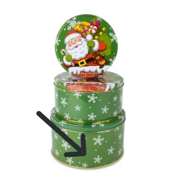 Gebäckdose Weihnachtsmann im Schornstein, Keksdose rund aus Metall grün, 18x10cm