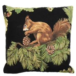 Gobelin Kissen Eichhörnchen, Eichhörnchen mit Tannenzapfen, schwarz, 45x45cm, Mars & More
