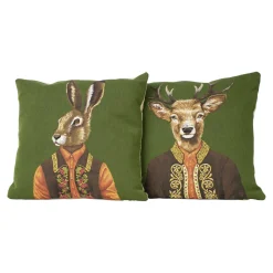 Gobelin Kissen Hase, Hase mit Alpenweste grün, 45x45cm, Mars & More
