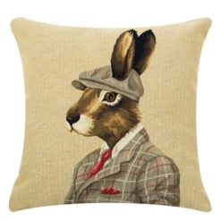 Gobelin Kissen Hase, Jäger Hase mit Schildmütze, 45x45cm, Mars & More