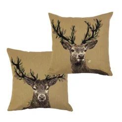 Gobelin Kissen Hirsch, Hirsch mit Blätter-Geweih, 45x45cm, Mars & More