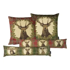 Gobelin Kissen Hirsch, Hirsch Tartan im Kranz, grün kariert, 45x45cm, Mars & More