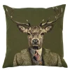 Gobelin Kissen Hirsch, Hirsch mit Jacke und Krawatte, grün , 45x45cm, Mars & More