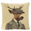 Gobelin Kissen Hirsch, Jäger Hirsch mit Schildmütze, 45x45cm, Mars & More