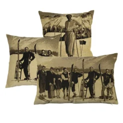 Gobelin Kissen Skifahrer Nostalgie, Skifahrergruppe, Sepia, 45x45cm, Mars & More