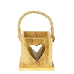 Holz Laterne mit Herz und Jutekordel, 14x15cm