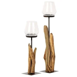 Holz Windlicht Raisa Naturholz, rustikales Eisenwindlicht mit Schwemmholz, 75cm, WMG Grünberger