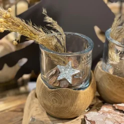 Holz Windlicht Teak, 22cm, WMG Grünberger