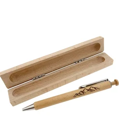 Holzkugelschreiber mit passendem Holzetui und Berge Gravur, 17x3cm, Point/Set