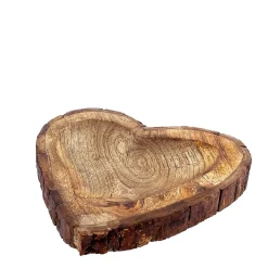 Holzschale Herz, Naturholzschale mit Rinde und kleiner Vertiefung, 20x21cm
