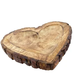 Holzschale Herz, Naturholzschale mit Rinde und kleiner Vertiefung, 20x21cm