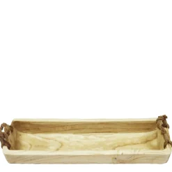 Holzschale Naturholz, Holztablett mit Jutegriff, 58x18cm