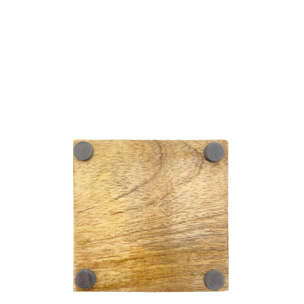 Holzuntersetzer, quadratische Untersetzer aus Mangoholz mit Gummipuffer, 10x10cm, Set/4
