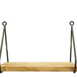 Holz Wandregal Puri, schlichtes Holzbrett mit Metallbügel, 30x20cm, Metall-Holz