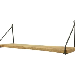 Holz Wandregal Puri, schlichtes Holzbrett mit Metallbügel, 60x20cm, Metall-Holz