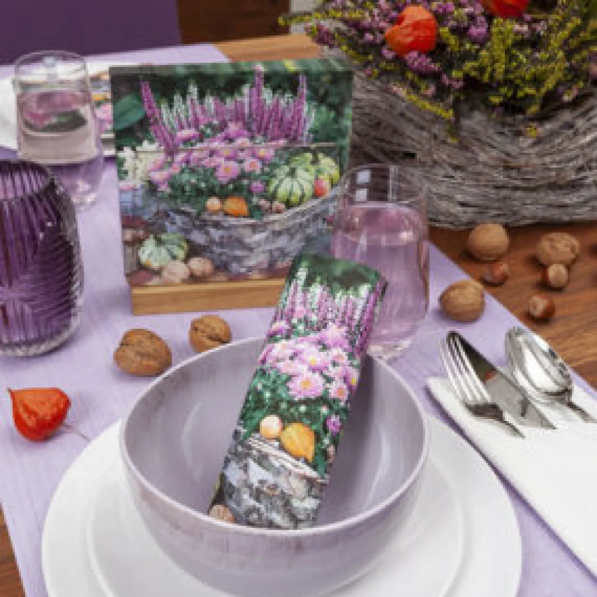 Home Fashion Papierservietten Herbstblumen und Kürbis, Autumn Basket, 33x33cm