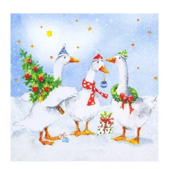 Home Fashion Papierservietten Weihnachten Funny Geese, lustige Weihnachtsgänse, 33x33cm