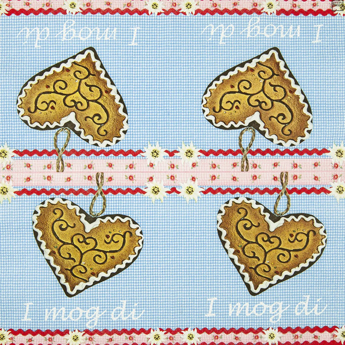 Home Fashion Papierservietten I mog di, Lebkuchenherz und Edelweiß, 33x33cm