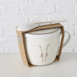 Jumbobecher Mountains Ski, Henkelbecher mit Löffel und Deckel, 600ml, Boltze Home Collections