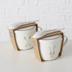 Jumbobecher Mountains Ski, Henkelbecher mit Löffel und Deckel, 600ml, Boltze Home Collections