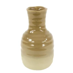 Keramik Blumenvase 2-farbig mit Rillen, Keramikvase braun-beige, 11x20cm