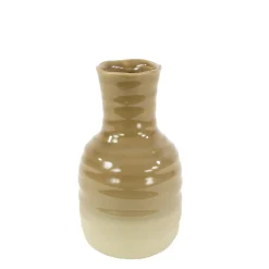 Keramik Blumenvase 2-farbig mit Rillen, Keramikvase braun-beige, 11x20cm