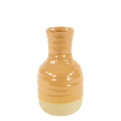 Keramik Blumenvase 2-farbig mit Rillen, Keramikvase apricot-beige, 11x20cm