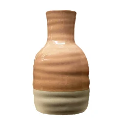 Keramik Blumenvase 2-farbig mit Rillen, Keramikvase apricot-beige, 11x20cm