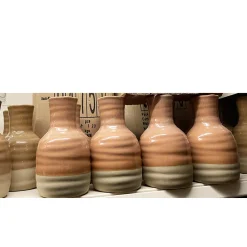 Keramik Blumenvase 2-farbig mit Rillen, Keramikvase apricot-beige, 11x20cm