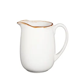 Keramik Kanne mit Henkel, Tabo, handgefertigt, weiß, Rand braun, 16x10cm, Mica