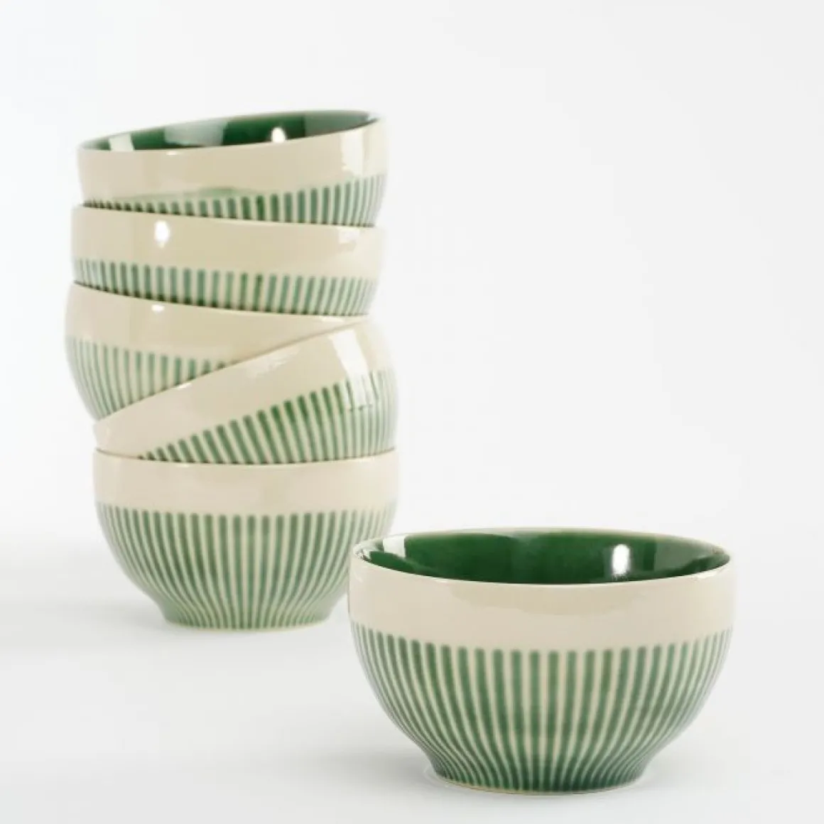 Keramik Schüssel Elice, Dessertschüssel mit Relief, grün-beige, Ø14cm, Mica Decorations