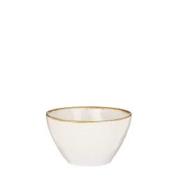 Keramik Schüssel, Tabo, handgefertigt, weiß, Rand braun, 6x14cm, Mica Decorations