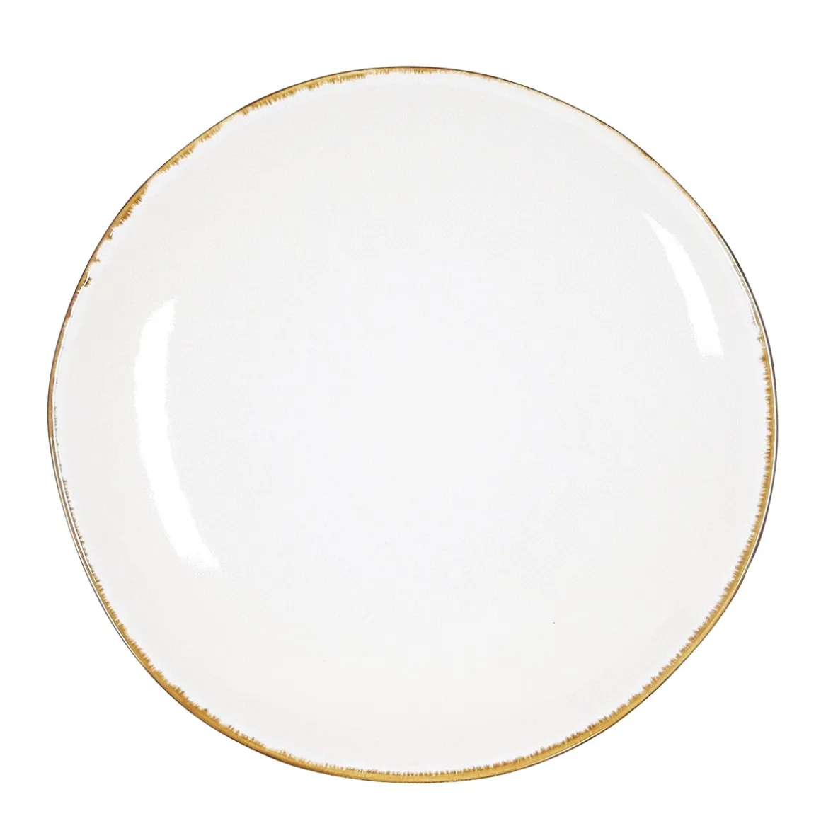 Keramik Speiseteller, Tabo, handgefertigt, weiß, Rand braun, 26,5cm, Mica Decorations