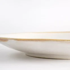 Keramik Speiseteller, Tabo, handgefertigt, weiß, Rand braun, 26,5cm, Mica Decorations