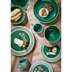 Keramik Teller Elice, Frühstücksteller mit Relief, grün-beige, Ø21,5cm, Mica Decorations