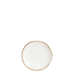 Keramik Unterteller, Tabo, handgefertigt, weiß, Rand braun, Ø14cm, Mica Decorations