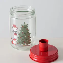 Kerzenglas Weihnachtsmann, Kerzenhalter rot, mit Tannenbaum, Boltze Home Collections