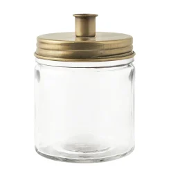 Kerzenhalter Glas für Stabkerzen, Kerzenglas mit Metalldeckel gold, 15x11cm, Ib Laursen