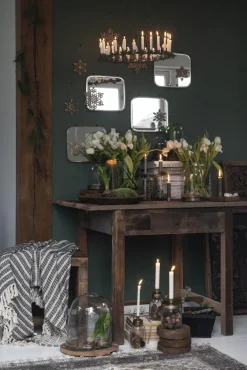 Kerzenhalter Glas für Stabkerzen, Kerzenglas mit Metalldeckel gold, 15x11cm, Ib Laursen