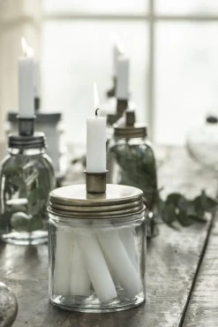 Kerzenhalter Glas für Stabkerzen, Kerzenglas mit Metalldeckel gold, 15x11cm, Ib Laursen