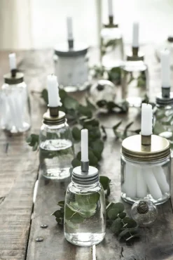 Kerzenhalter Glas für Stabkerzen, Kerzenglas mit Metalldeckel gold, 15x11cm, Ib Laursen