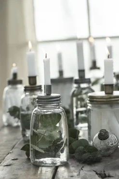 Kerzenhalter Glas für Stabkerzen, Kerzenglas mit Metalldeckel gold, 15x11cm, Ib Laursen