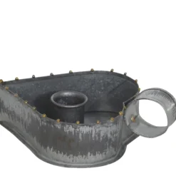 Kerzenhalter Herz used look, Zinkschale für Stabkerzen, Kammerleuchte mit Griff, 15x10cm