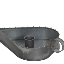 Kerzenhalter Herz used look, Zinkschale für Stabkerzen, Kammerleuchte mit Griff, 13x8cm