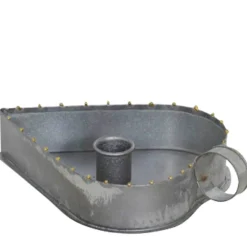 Kerzenhalter Herz used look, Zinkschale für Stabkerzen, Kammerleuchte mit Griff, 13x8cm