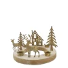 Kerzenhalter Holzring Hirsch, Adventskranz Hirsche mit Häuser und Tannenbäume, antikgold, Ø19cm