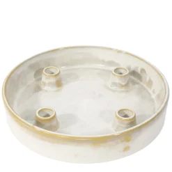 Kerzenhalter Schale rund, Keramikschale mit 4 Stab-Kerzenhalter, cremeweiß