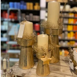 Kerzenhalter Weihnachten Antik, Metallkerzenhalter antik gold used look, 14cm